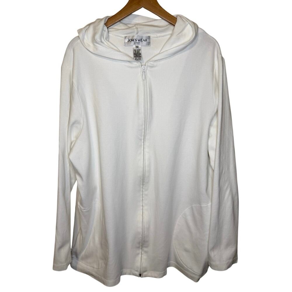 Joneswear Sport White Zip Up Long Sleeve Athleisure Activewear Cotton Hoodie 1X
